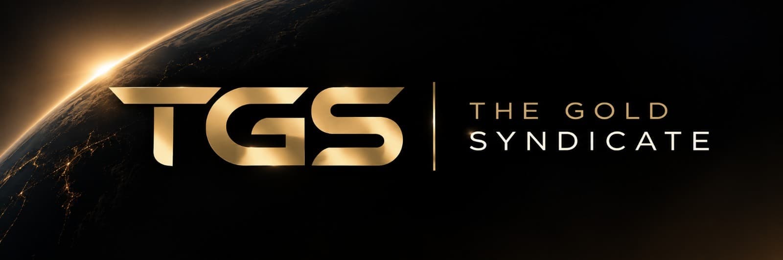 The Gold Syndicate — TGS lockup over a gold-lit earth horizon